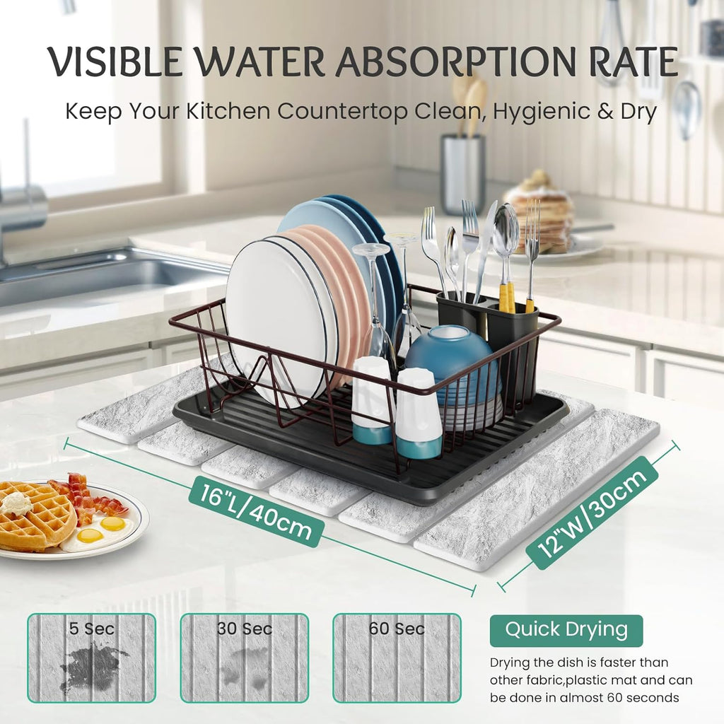 Stone Dish Drying Mat Collapsible Diatomaceous Earth Absorbent Mat Quick Dish Drying Pad Dish Rack Pad Match Any Counter to Multiple Usage for Kitchen,Bathroom