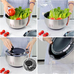 supernal 5.3Qt Salad Spinner Lettuce Spinner with Stop Button Vegetable Dryer Fruit Washer Chopper Bowl Non-Slip Base Dishwasher Safe Fruit Washing Bowl with Strainer Clear Lid & Drainage Hole Black