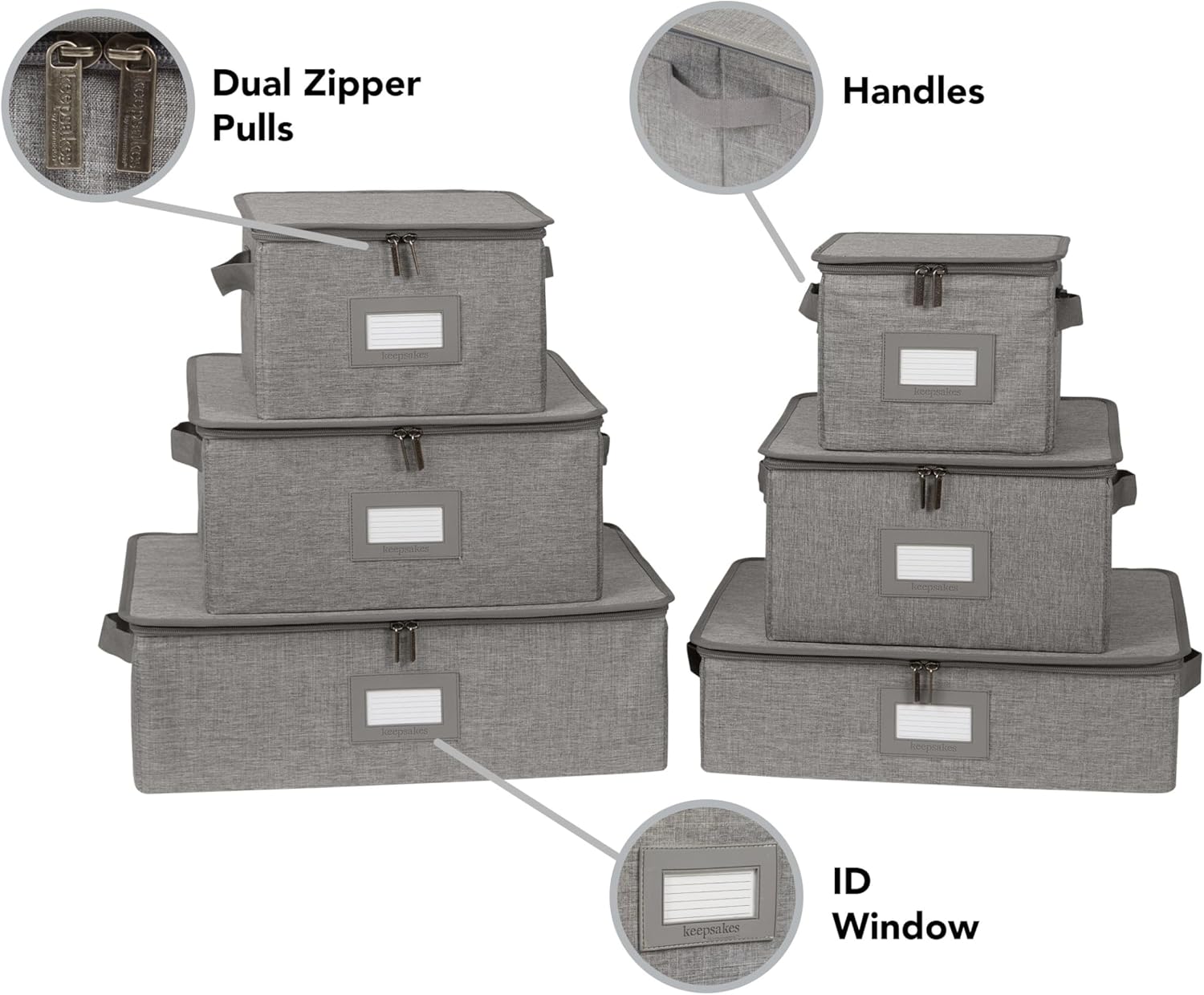 Covermates Keepsakes Dish Storage Box - Stackable, Reinforced Handles, China Storage, Grey Heather