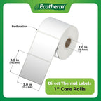 3" x 3" Thermal Labels | 4 Rolls | 2100 Labels | fits Zebra, Munbyn, Rollo, Godex, Arkscan, iDPRT, Offnova Thermal Label Printers and More | Blank White Adhesive Stickers by Ecotherm