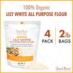 Great River Organic Milling Lily White Organic All-Purpose Flour | Unbleached & Unbromated | Non-GMO, Kosher | Ideal for Bread, Cookies, Cakes, Pizza Dough & Everyday Baking | 2 Lb (Pack of 4)
