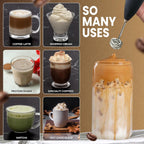 Cafe le Rou Milk Frother Handheld Battery Operated - Double Whisk with Stand. Batteries included. Electric Foam Maker, Drink Mixer with Stainless Steel Whisk