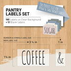 Hygge & Sage Pantry Labels for Containers Preprinted - 192 Waterproof Labels, Durable, Removable Kitchen Stickers, Clear With Black Print, Perfect for Use On Basket Labels, in Pantry, and Refrigerator
