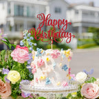 1 PCS Happy Birthday Cake Topper Glitter Happy Birthday Cake Pick Bunting Decor for Anniversary Celebrating Happy Birthday Party Cake Decorations Supplies Red
