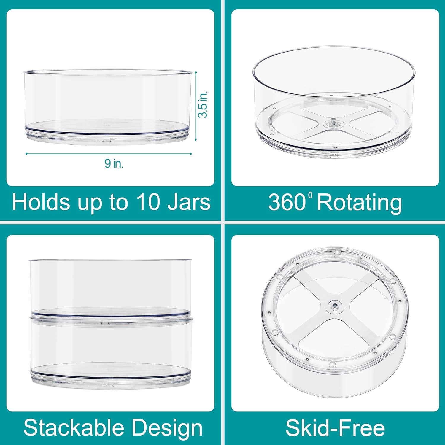Sorbus 9 Inch Clear Lazy Susan Organizer, Turntable Organizer for Spice Organization for Cabinet, Lazy Susan Turntable for Kitchen, Home, Office, Closet, Classroom, Laundry Room Organization (2-Pack)