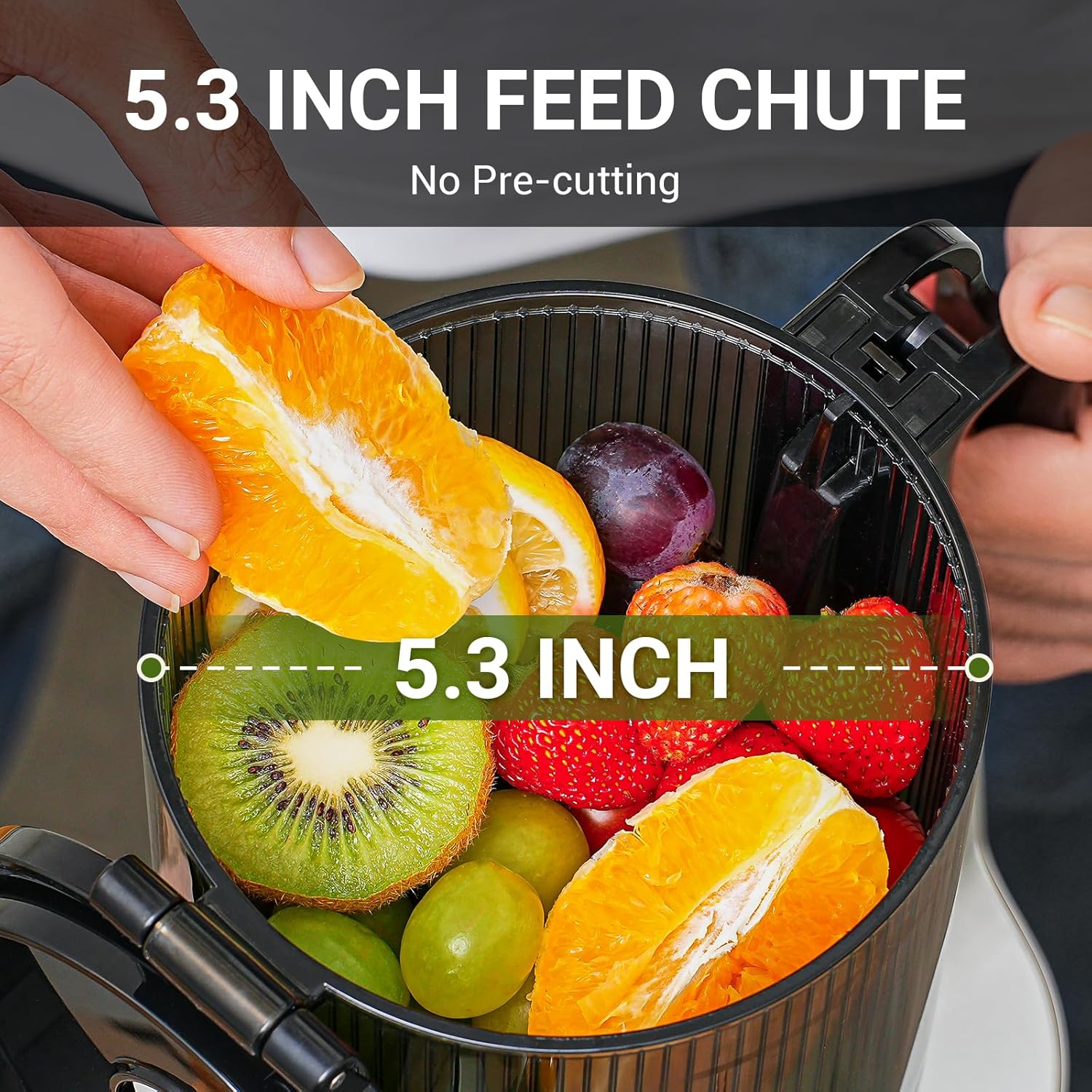 Juicer Machines, AMZCHEF 5.3-Inch Self-Feeding Masticating Juicer Fit Whole Fruits & Vegetables, Cold Press Electric Juicer Machines with High Juice Yield, Easy Cleaning, BPA Free, 250W-Silver