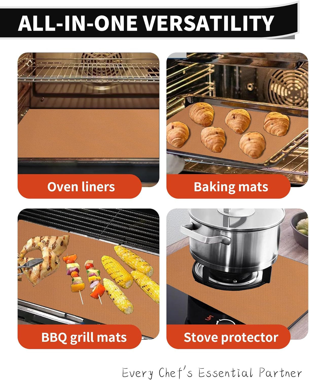 3 Pack Oven Liners for Bottom of Oven, 17x25" Large Heavy Duty Non-Stick Reusable Oven Mat for Electric, Gas, Toaster & Convection Ovens - BPA & PFOA Free, Dishwasher Safe, Kitchen Essentials, Copper