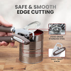 Zulay Kitchen Heavy Duty Stainless Steel Can Opener Manual with Bottle Opener - Rust Proof Manual Can Opener With Turn Knob & Comfy Soft Grip Handles - Brown