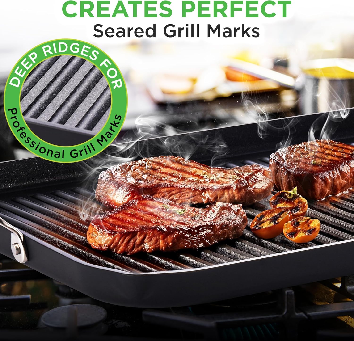 NutriChef 20"x13" Stove Top Grill Pan - Double Burner, Hard-Anodized Non stick Grill & Griddle Pan