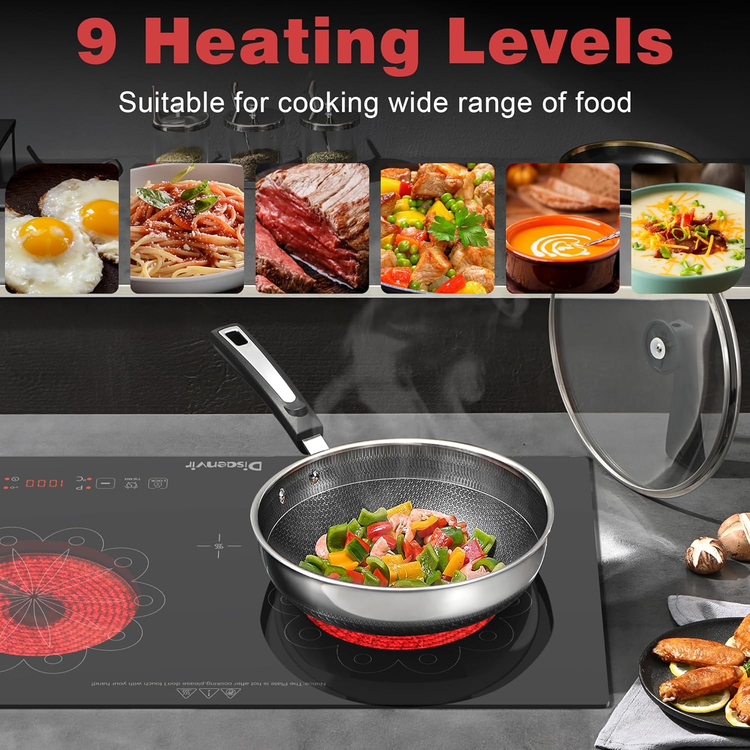 2 Burner Electric Cooktop - 24 Inch Electric Stove Built-in and Countertop, Portable Two Burner Ceramic Cook Top with Child Lock, Timer, Sensor Touch Control, 110V - 120V Plug in