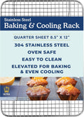 Ultra Cuisine Stainless Steel 8.5 x 12-inch Cooling and Baking Rack - Oven-Safe - Dishwasher-Safe - Heavy Duty - Tight Wire Bake for Oven Cooking - Quarter Sheet Pan - Ideal as Roasting Rack