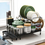 Runnatal Large Dish Drying Rack with Drainboard Set, Stainless Steel Detachable 2-in-1 Large-Capacity 2-Tier Over The Sink Anti-Rust Dish Rack and Dish Drainer for Kitchen Counter