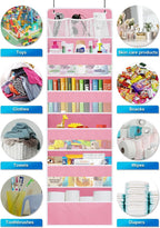 Over the Door Organizers Storage - 6 Shelf Hanging Storage shelves Door Organizer with Pockets, Anti Tilt 44 lb Load Behind Door Organizer for Bedroom,Nursery,Bathroom,Kitchen,Dorm,Shoe - 1 Pack, Pink