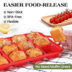 1 Pc Square Brownie Pan With Dividers Mini Silicone Brownie Pan for Baking Individual Nonstick 12 Cups Square Muffin Cupcake Pans with Metal Reinforced Frame (Red)