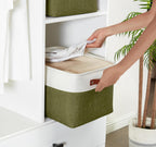 DECOMOMO Fabric Storage Bins - Storage Baskets for Shelves, Linen Closet Organization (Olive Green & White, Large - 3 Pack)