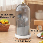JEESA Utensil Holder with Lid, 360° Rotating Flatware Organizer for Cutlery Spoon Fork(H Less 8"), Silverware Caddy Organizer Drainage Dustproof Flatware Holder Kitchen Countertop Storage, Gray