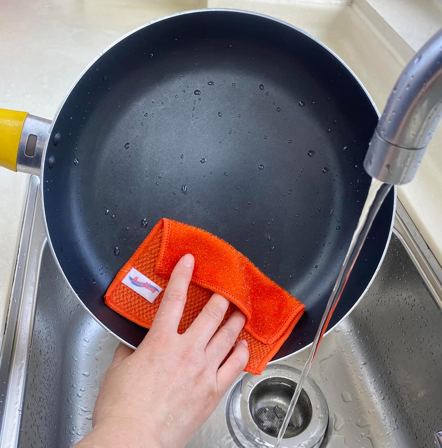 15 Pack Microfiber Scrub Dish Cleaning Cloth, Non-Scratch, Reusable & Durable for Pan Pot Dish Cooktop Stovetop Counter Kitchen Household, Machine Washable, 6 x 6 Inch, Orange, Blue & Green Assorted