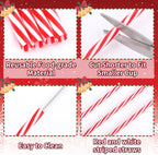 JANYUN 30 Pcs Christmas Straws Plastic, Reusable Red and White Striped Straws 9 Inch Xmas Hard Plastic Drinking Straws with Cleaning Brush for Holiday Christmas Party Favors Supplies Table Decoration