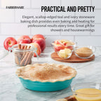 Farberware Bakers Advantage Durable Stoneware Ceramic Pie Dish, Ideal for Making Sweet and Savory Dishes, Heat Resistant, 10 Inch, Teal
