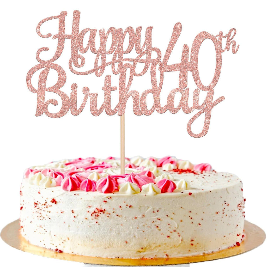 1 PCS Happy 40th Birthday Cake Topper Glitter Cheers to 40 Years Birthday Cake Pick 40 Fabulous Cake Decoration for Happy 40th Birthday Anniversary Party Decorations Supplies Rose Gold