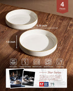 famiware Star 8.25" Pasta Bowls, Large Dinner Bowls Set of 4, Salad Bowl Plates, Shallow Bowls for Eating, White