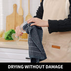 Homaxy 100% Cotton Terry Kitchen Towels(Navy+Grey+Black, 13 x 28 inches), Checkered Designed, Soft and Super Absorbent Dish Towels, 6 Pack
