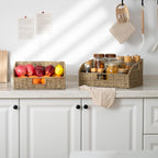StorageWorks Pantry Baskets for Organizing, Seagrass Storage Baskets for Shelves with Built-in Handles, Pantry Organizers and Storage, Set of 2 (Large and Medium)