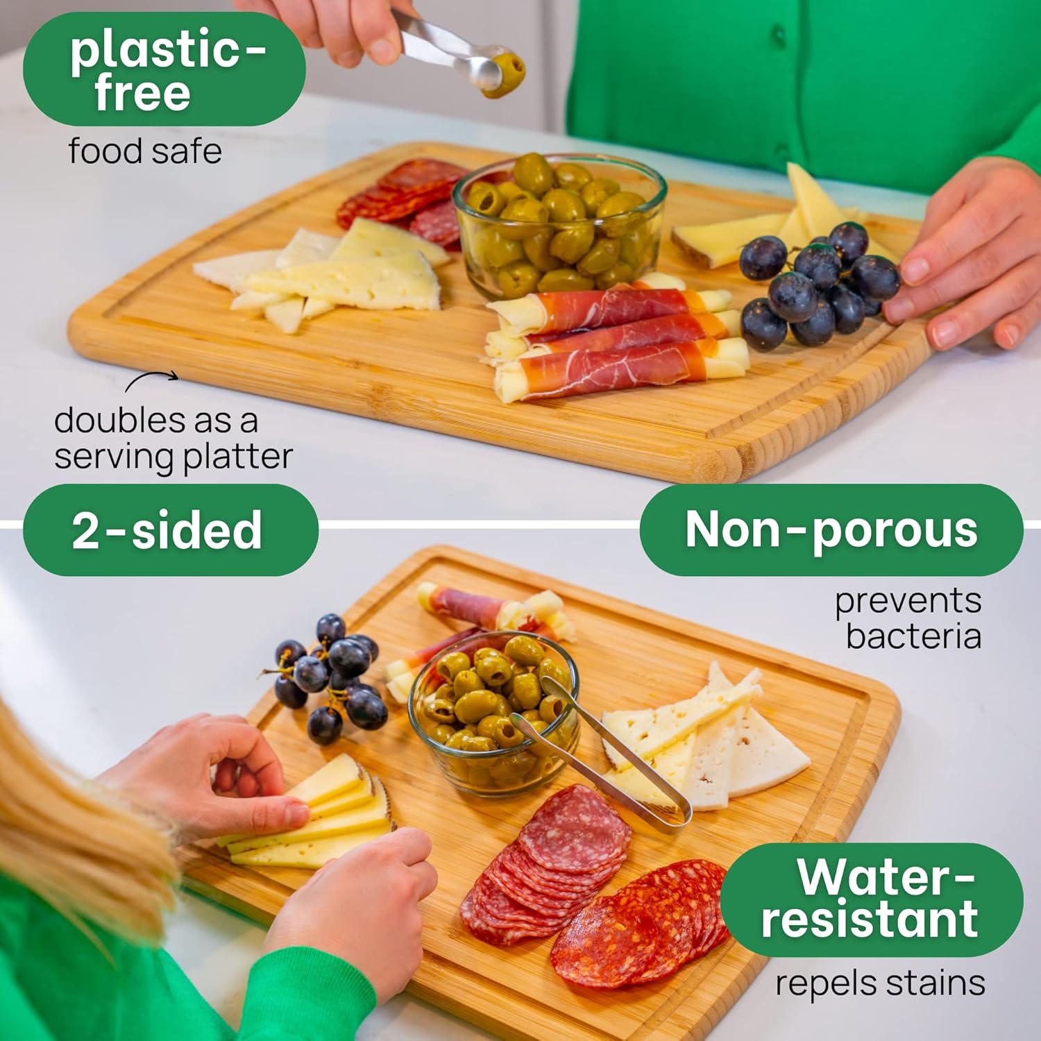 GREENER CHEF 15 Inch Bamboo Cutting Board with Lifetime Replacements - Medium Wooden Chopping Board for Kitchen, Butcher Block, Meat, Vegetables, Charcuterie and Cheese Board