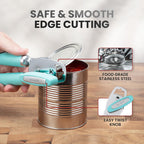 Zulay Kitchen Heavy Duty Stainless Steel Can Opener Manual with Bottle Opener - Rust Proof Manual Can Opener With Turn Knob & Comfy Soft Grip Handles - Teal
