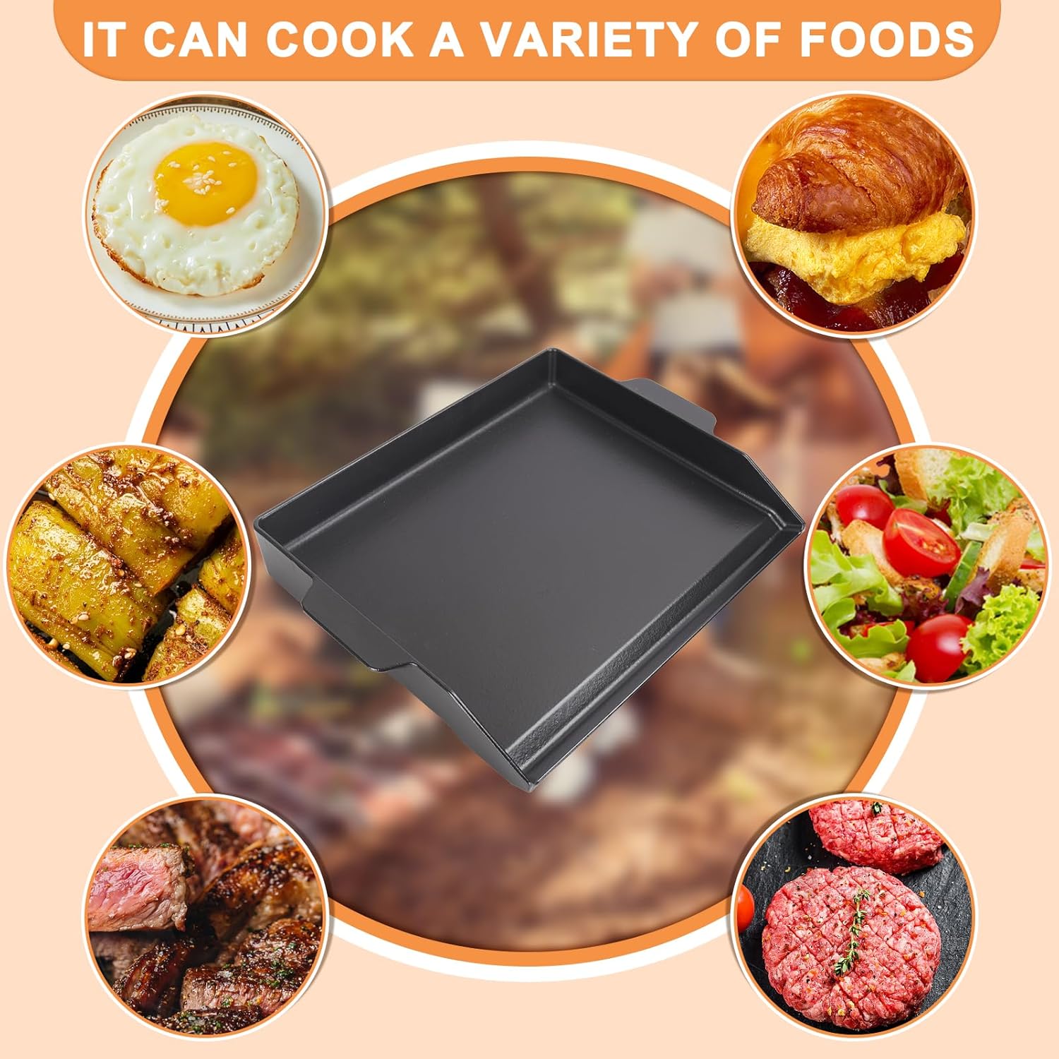 Universal Flat Top Griddle, Cast Iron BBQ Griddle for Electric/Gas/Charcoal Grill/Stove, 18.6 x14" Griddle Inserts for Weber Charbroil Camp Chef,Nonstick Coating Cooking Skillet Pan for Outdoor