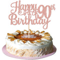 1 PCS Happy 90th Birthday Cake Topper Glitter Cheers to 90 Years Birthday Cake Pick 90 Fabulous Cake Decoration for Happy 90th Birthday Theme Party Decorations Supplies Rose Gold