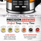 Gourmia Electric Programmable Glass Kettle – 1.7L Temperature Control Tea & Coffee Kettle with Digital Touch Display, 6 Presets, Keep Warm, Removable Stainless Steel Infuser, 360° Swivel Base – White