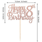 1 PCS Happy 8th Birthday Cake Topper Glitter Cheers to 8 Years Cake Pick Number 8 Fabulous Cake Decoration for 8th Birthday Party Decorations Supplies Rose Gold