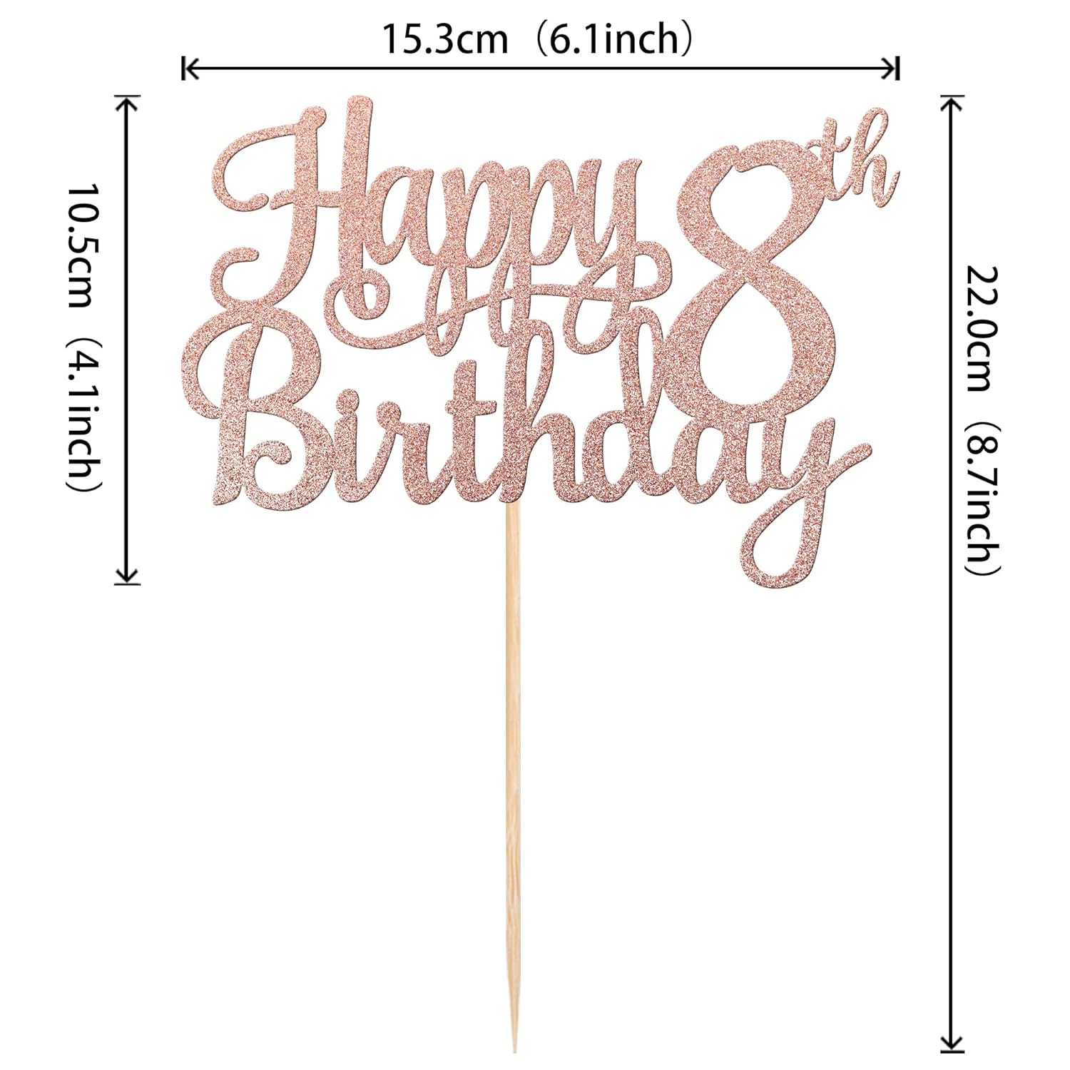 1 PCS Happy 8th Birthday Cake Topper Glitter Cheers to 8 Years Cake Pick Number 8 Fabulous Cake Decoration for 8th Birthday Party Decorations Supplies Rose Gold