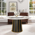 Montary 59" Modern Artificial Marble Round Dining Table with Metal Iron Base & 31.5" White Sintered Stone Turntable, Dining Room Table with Lazy Susan for 6-8 (Only Table)