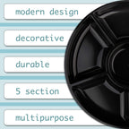Plasticpro 6 Sectional Round Plastic Serving Tray/Platter (4, Black)