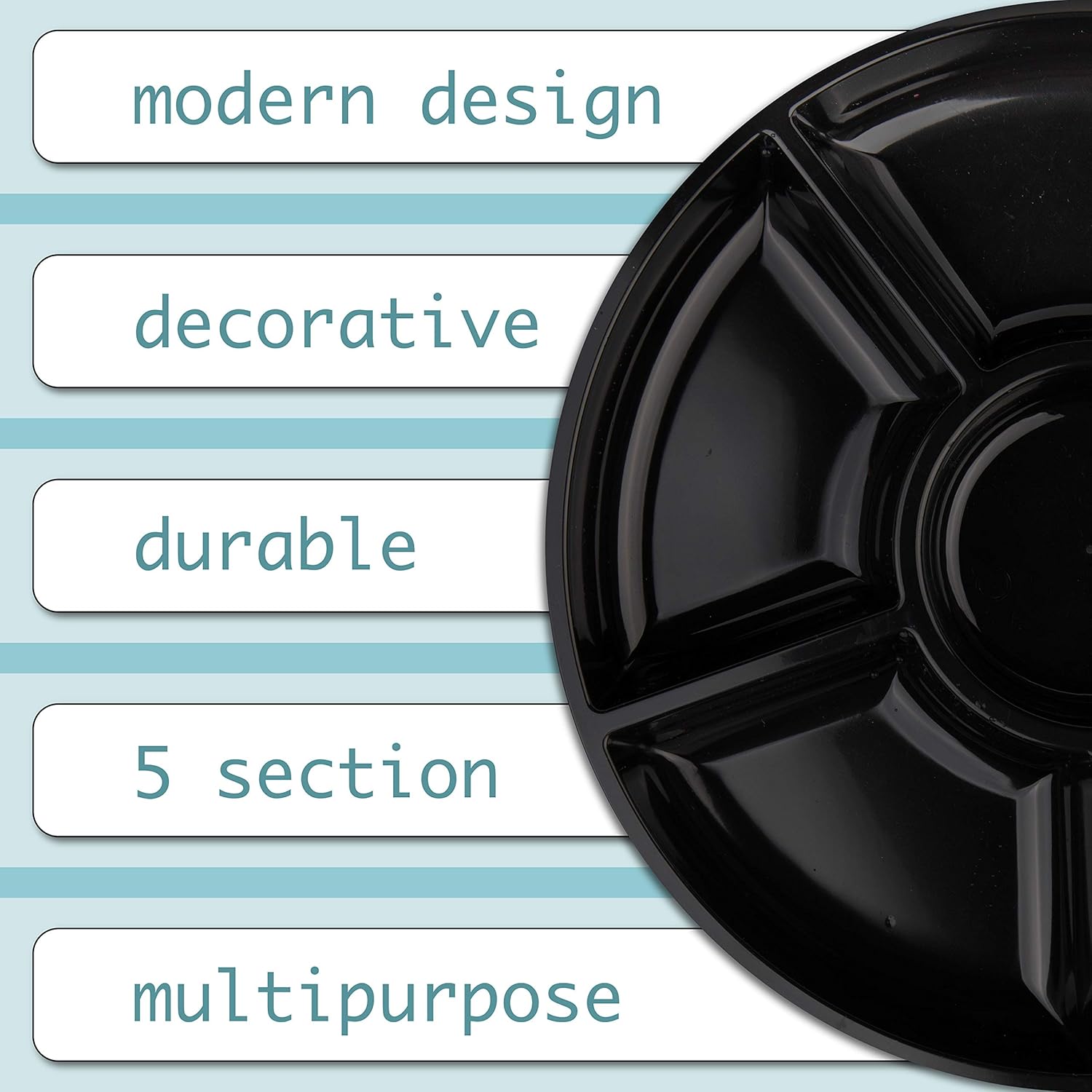 Plasticpro 6 Sectional Round Plastic Serving Tray/Platter (4, Black)