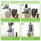 Cold Press Juicer, 6.5" Extra Large Feed Chute Juicer Machines, Hands-Free 350W Slow Masticating Juicer Machines with High Juice Yield for Whole Vegetables & Fruits, BPA Free, Silver