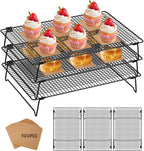 SHOUNAJIA Cooling Rack for Cooking and Baking, 3-Tier Stackable Wire Cooling Rack with Legs for Cooling Cookie, Pizza, Cake, Baking Paper 100 Pcs, 17" x 11", L