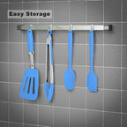 Silicone Spatulas Set Turners Tongs Cooking Utensils Set High Heat Resistant Kitchen Scraper Spatulas for Cooking Mixing Baking BPA Free Dishwasher Safe, Blue