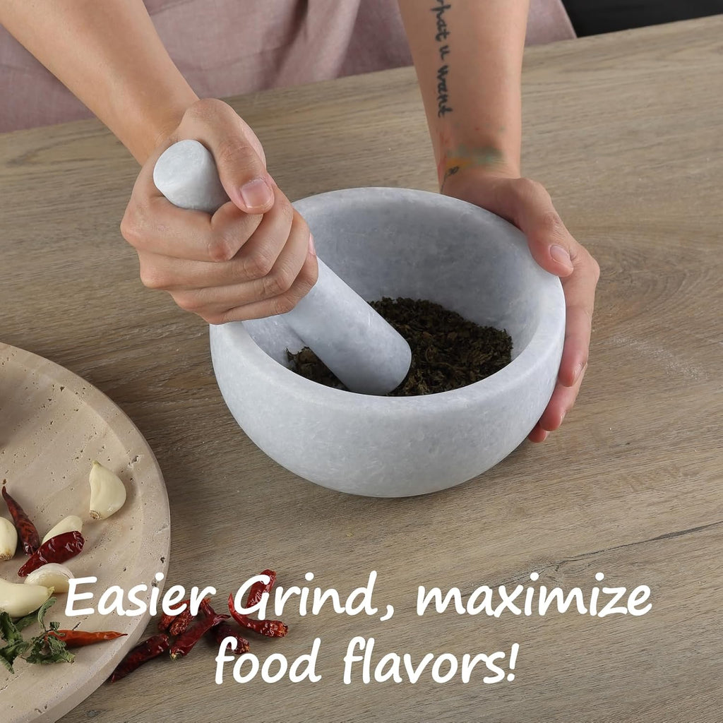 Koville Luxury Marble Mortar and Pestle Set, 7" -4 Cups Big Grinder Bowl for Guacamole, Salsa, Pill Crusher, Spice, Herb, Garlic, Nut, Heavy Duty Grinder for Kitchen(Namib Sky)