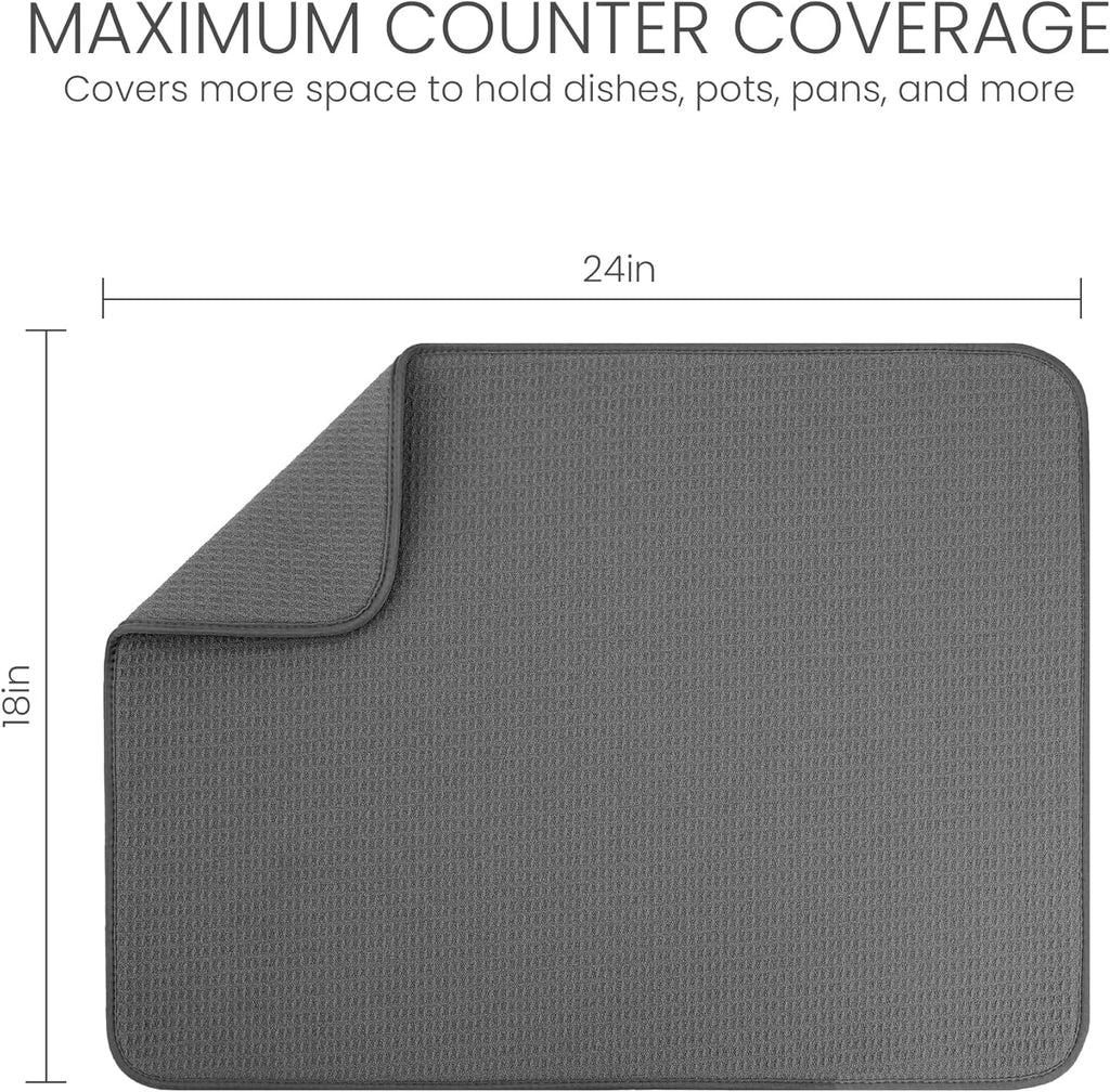 Bellemain XXL Dish Mat 24" x 17" ( LARGEST MAT ) Microfiber Dish Drying Mat , Super absorbent ( Gray )