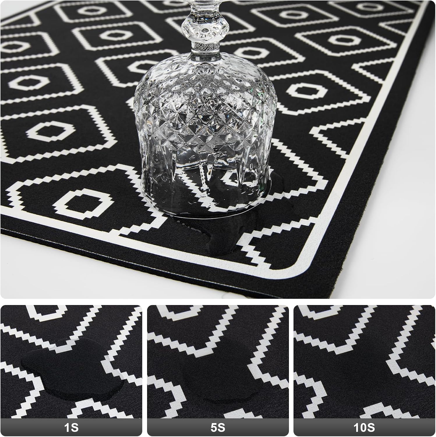 SUEH DESIGN Dish Drying Mat, Absorbent Coffee Mat 19.6 x 11.8 in Quick Dry Kitchen Drying Dish Drain Mat for Kitchen Counter Coffee Bar, Black