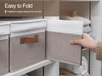 StorageWorks Storage Bins with Lids, Decorative Storage Boxes with Lid and PU Handles, Foldable Storage Baskets for Closet, Shelves, Stackable, Brown and White, Jumbo, 3-Pack