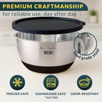 Stainless Steel Mixing Bowls with Lids Set, 5 Sizes, 3 Graters, Non-Slip Base, Airtight Lids, Metal Mixing Bowls for Kitchen, Food Prep, Storage, 0.63QT-5QT, Black