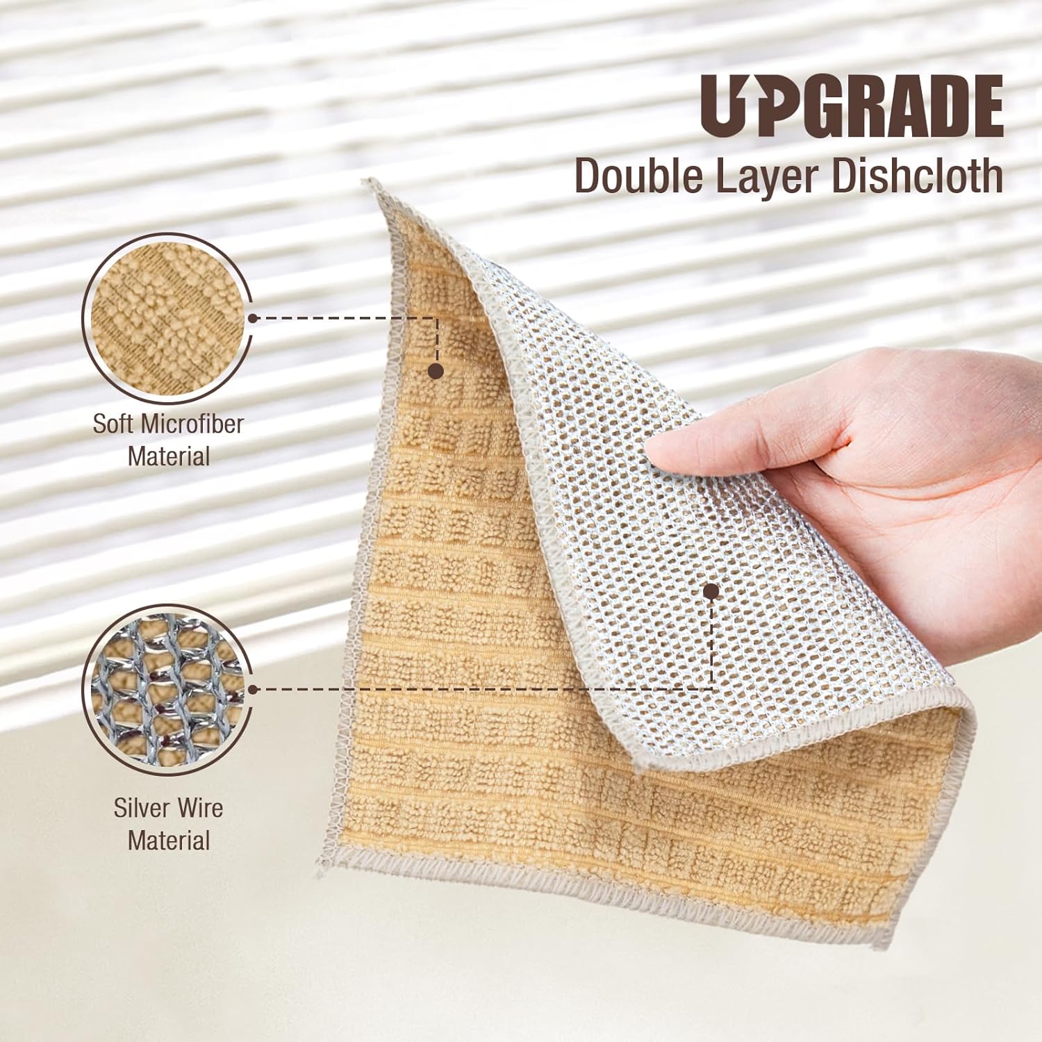 Silver Wire and Microfiber Double Layer Dishcloth, Multipurpose Dishwashing Rags for Wet and Dry, Household Cleaning Cloth with Poly Scour Side, 6 Color Assorted 12pack