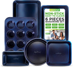 NutriChef 6-Piece Nonstick Baking Pans - Carbon Steel Non toxic Bakeware set with Cookie Sheets, Muffin, Loaf, Round & Square Pan - Restaurant Quality Baking Tray, Easy Clean, Dishwasher & Oven Safe