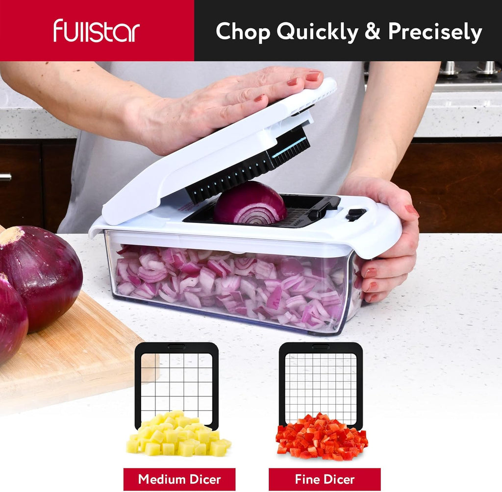 Fullstar Vegetable Chopper & Mandoline Slicer for Kitchen - Food Chopper with Container, Cheese Grater, Home Essentials & Kitchen Gadgets (All in 1, White)