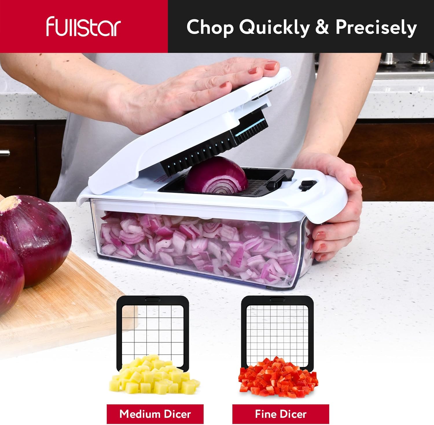 Fullstar Vegetable Chopper & Mandoline Slicer for Kitchen - Food Chopper with Container, Cheese Grater, Home Essentials & Kitchen Gadgets (All in 1, White)