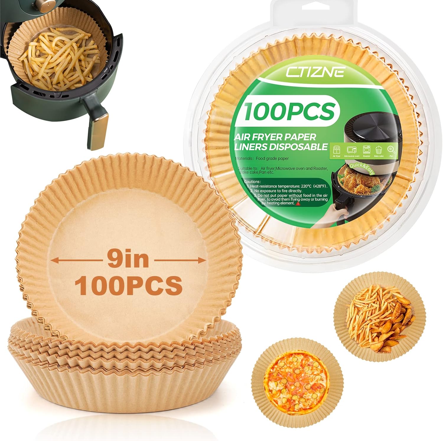 Air Fryer Disposable Paper Liners: 100PCS 9IN Round Air Fryer Basket Liners Food Grade Non-Stick Parchment Paper for Oven Steamer Microwave